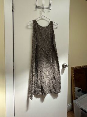 EILEEN FISHER Women's Tan & Black Checkered Sleeveless Dress Linen Blend Jumper